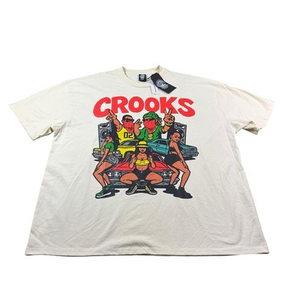 Crooks & Castles Cream Big Graphic Heavyweight Men s Cotton T Shirt Size 2XL NWT