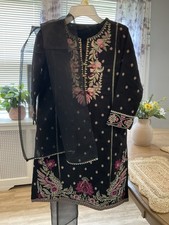 Little girl Pakistani Black Floral Embroidered Net Salwar Kameez 3pc Suit