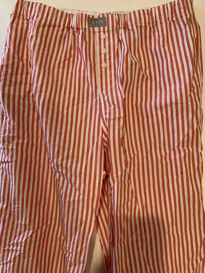 J Crew Conjunto Pijama XS 100% Algodón Tejido Rojo Blanco Rayas Mangas Largas Bolsillos Foto 4 de 4