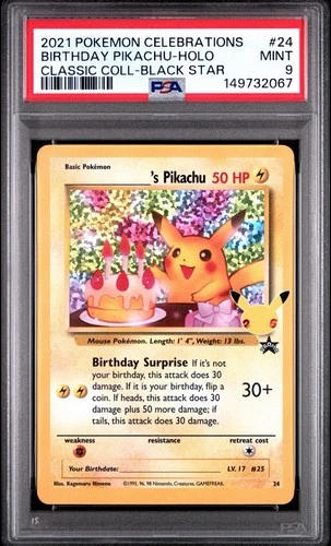 2021 POKEMON CELEBRATIONS CLASSIC COLLECTION  #24 BIRTHDAY PIKACHU-HOLO PSA 9