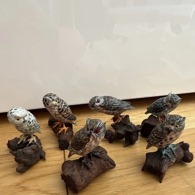 Lot de 6 statues chouettes sur socles (branches), oiseaux décoratifs, 1 pièce - Photo 1/4