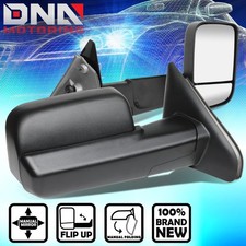 For 2002-2009 Dodge Ram Pair Black Manual Flip-up Towingcamper Side Mirrors