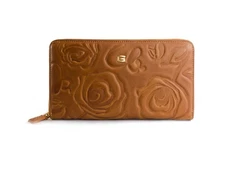 Giudi ® Women`s Wallet Floral Print Leather Cognac