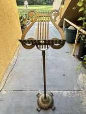1940s Vintage Brass Lyre-Shaped Music Stand