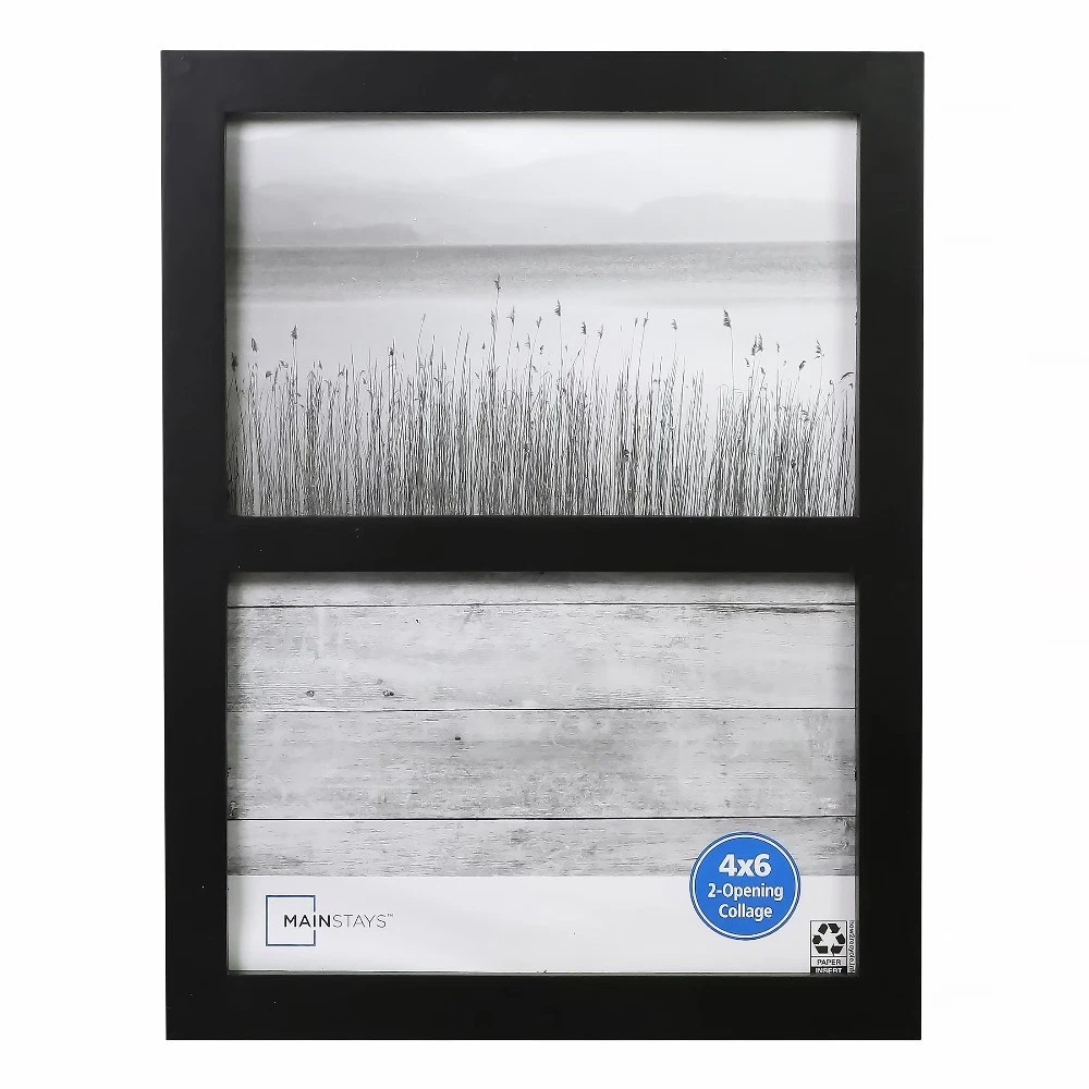 2 Opening Picture Frame, Holds Two 4 x 6 in Photos, Black Gallery Style