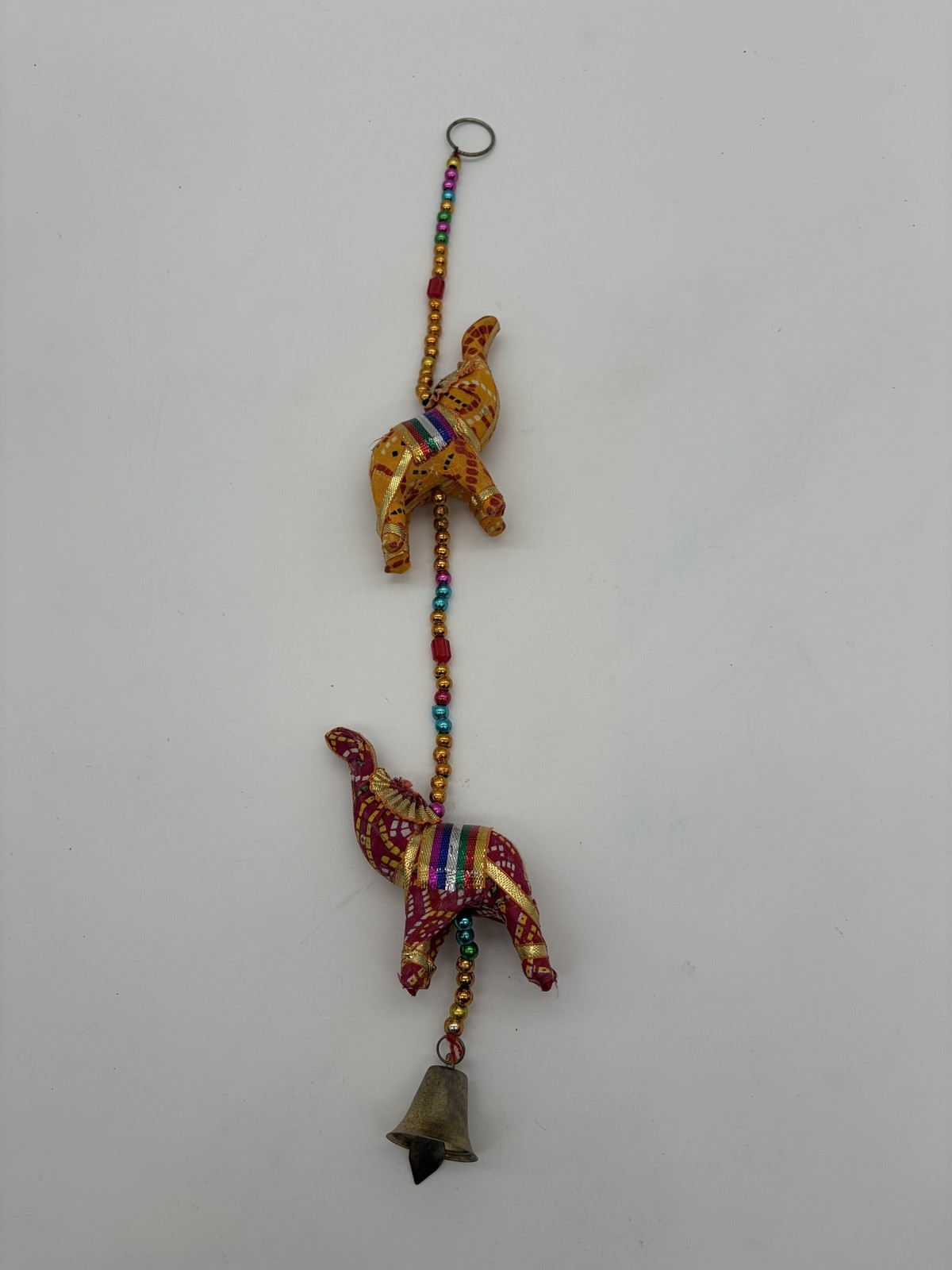 Handmade Elephant Hanging Decor with Bell - Colorful Beads - Wall Art
