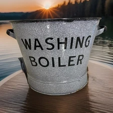 RARE VINTAGE ENAMEL WASHING BOILER LARGE STORAGE TUB GARDEN PLANTER KITCHENALIA