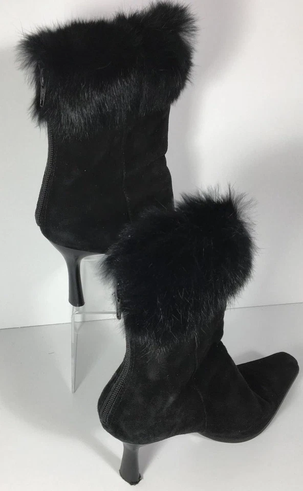 Valerie Stevens Women's Ankle Boots Size 6.5M Leather Upper Faux Fur Trim  - Image 2 of 4