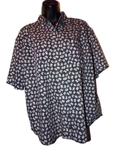 CornerStone Black white floral Short Sleeve Button Front Pocket Shirt size L R2L