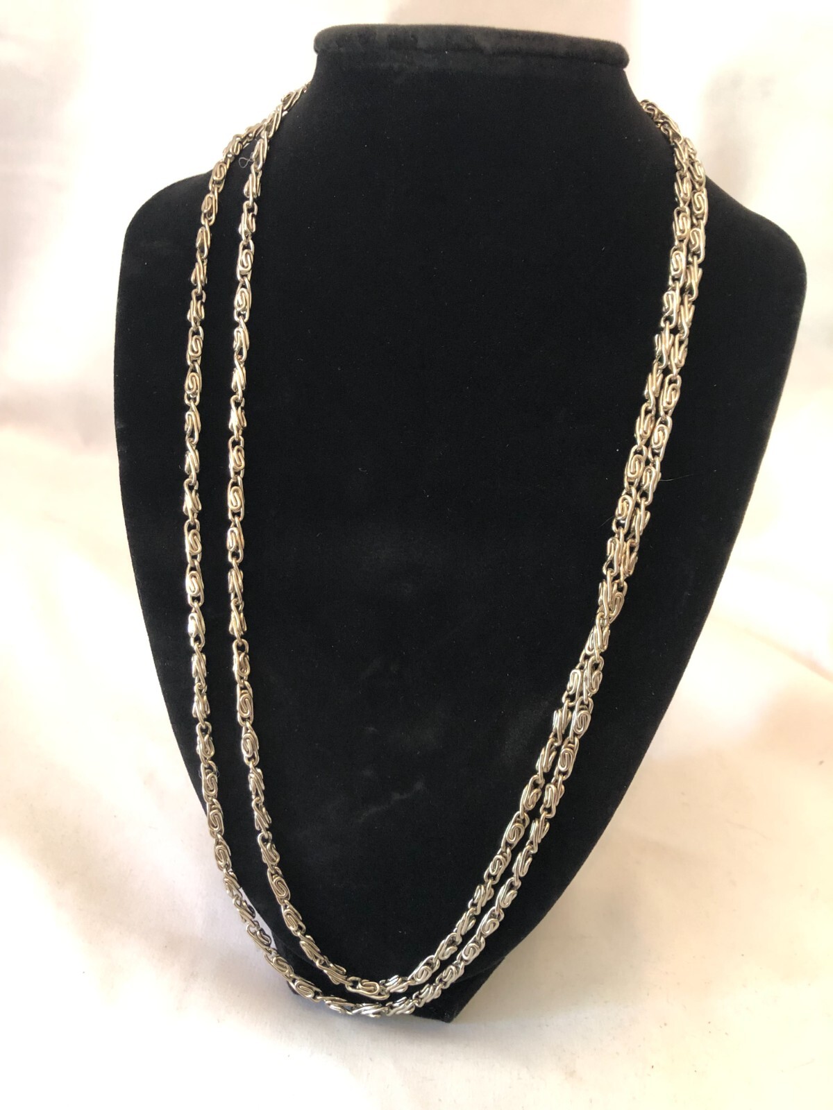 Vintage Two Layer Long Silver Chain Necklace - image 1