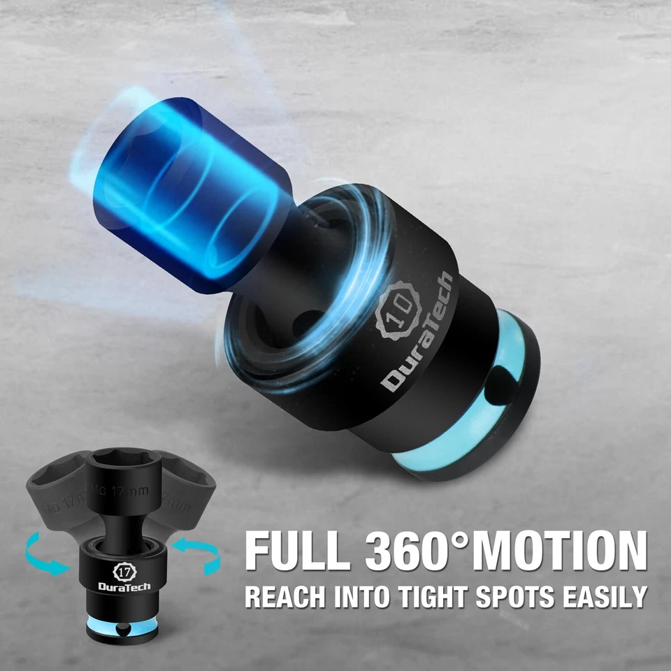 DURATECH 3/8" Dr Swivel Socket Set 11PCS Shallow Universal Impact Sockets 8-19mm - Image 4 of 4