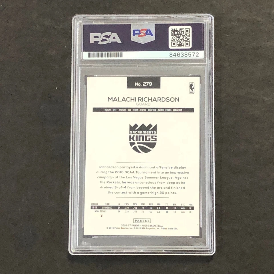 2016-17 NBA Hoops #279 Malachi Richardson Signed Card AUTO PSA Slabbed RC Kings - Image 2 of 2