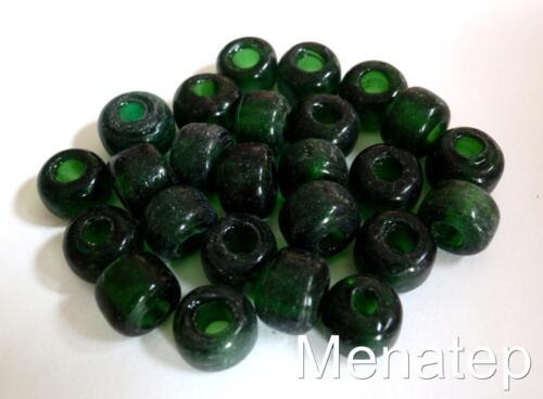 25 5 x 9mm Czech Glass Roller/Crow Beads: Green Emerald - Picture 1 of 1