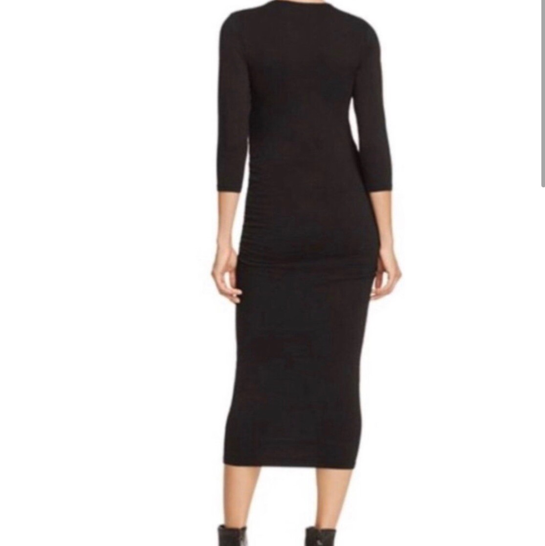 NWOT MICHAEL STARS Ruched midi navy cotton dress size MP