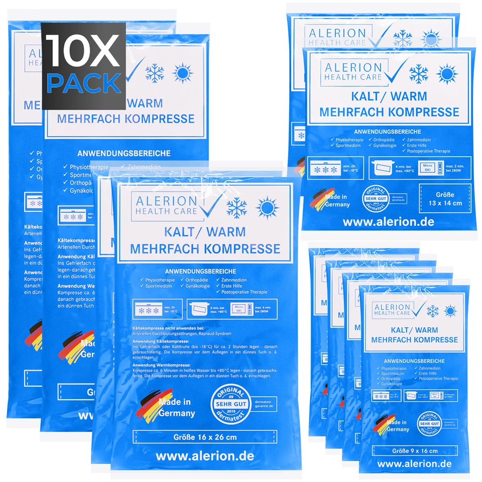 ALERION Kalt Warm Kompressen 10er Spar Set Kühlpack Kühlpad Cool Pack Mehrfachverwendung