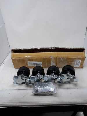 Set of 4 Heavy Duty Caster Set 4'' Phenolic Wheels Rigid Swivel and Brake
