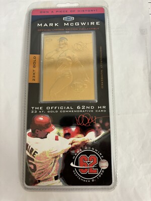 1998 FLEER MARK McGWIRE LIMITED EDITION 23KT GOLD TRADING CARD 62nd HR - SEALED