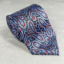 BERGAMO NEW YORK Mens Tie Paisley Blue & Red 59" x 3" Handmade