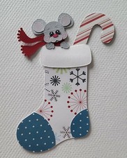 Stocking Stuffer Grey Mouse with Red Scarf. Scrapbook, Card Making Paper Piecing