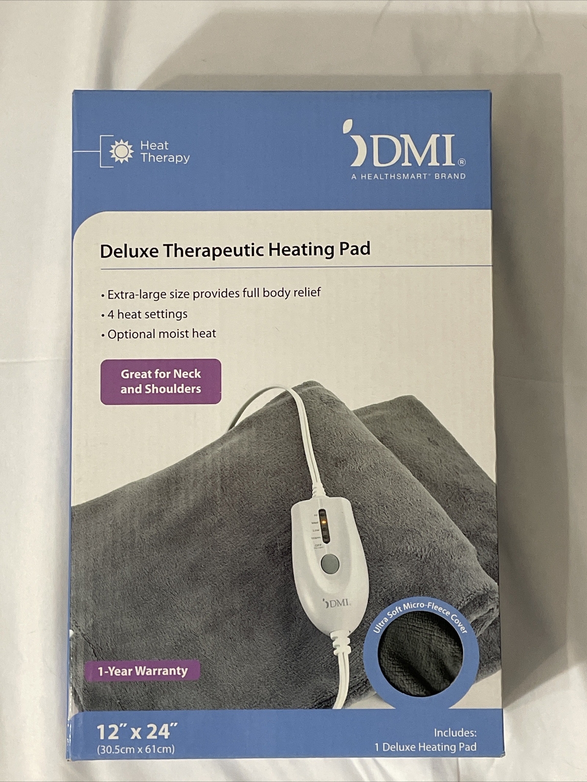 NEW open box DMI XL Deluxe Therapeutic Electric Heating Pad Gray 12x24