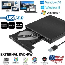 USB 3.0 Portable CD/DVD + RW Drive Player External for Laptop ROM Windows Apple