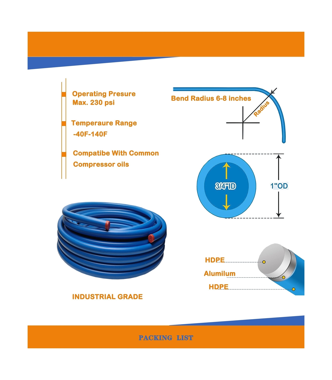 Compressed Air Line Kit, 3/4 Inch HDPEAluminum Air Piping System Air