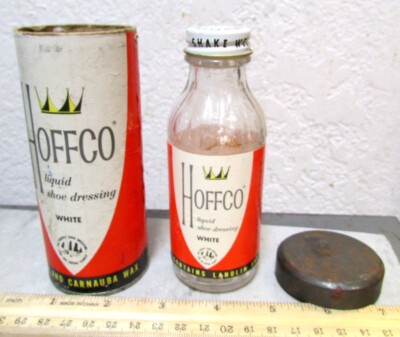 Vintage Hoffco liquid white shoe dressing empty bottle & original Box, fun decor