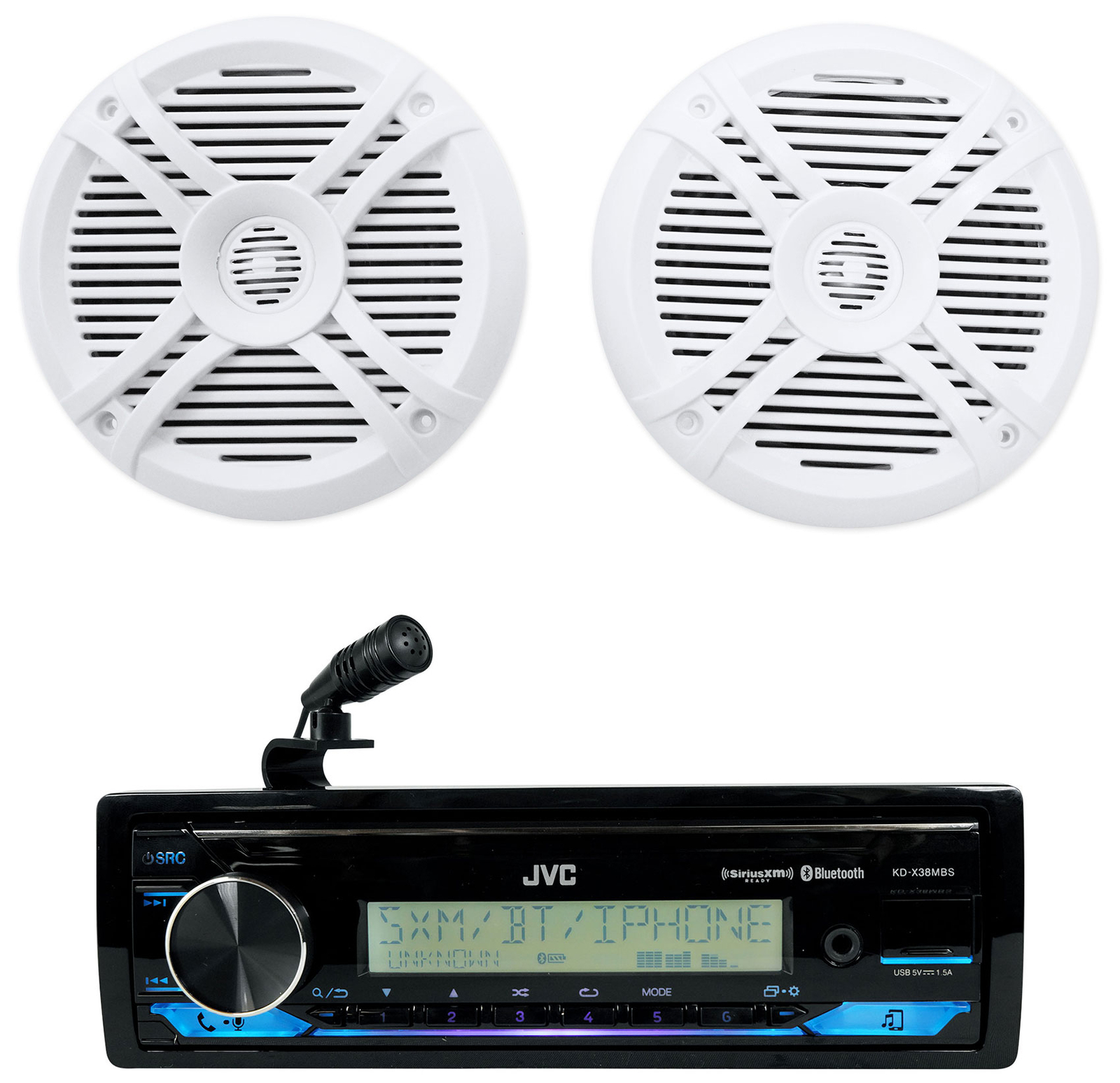 Морской стереоприемник JVC KD-X38MBS 1-Din с BluetoothUSB 2 65-дюймовыми динамиками