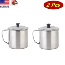 2 Pcs of 24oz (700ml) Rust Resistant Tin Cup/Mug with Lid & Handle for Camping