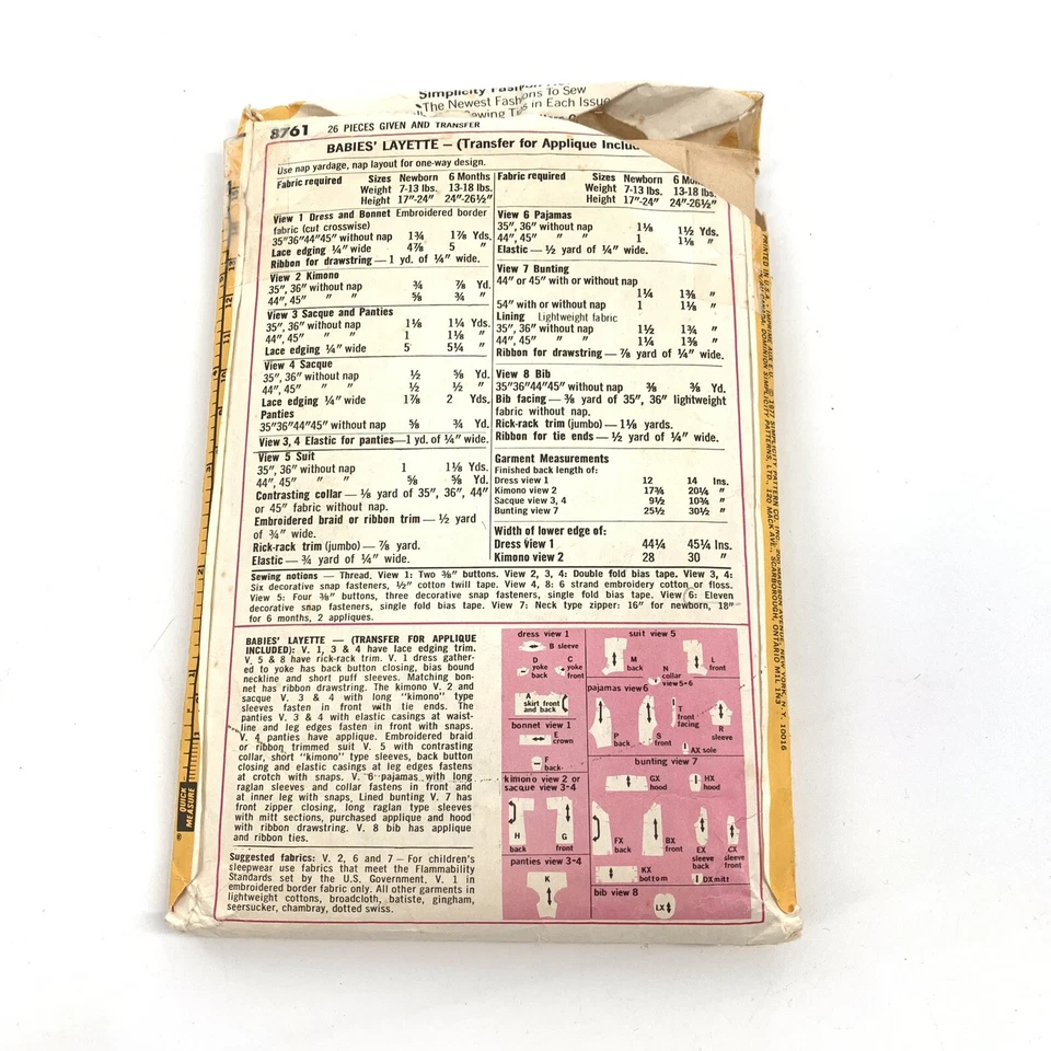 Vintage 1970s Simplicity 8761 Sewing Pattern Infant Baby Clothes 6 Month Outfits - Image 2 of 4