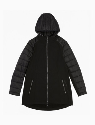 Performance Quilted Soft Shell Hooded Walker Coat in Black, Size XL
