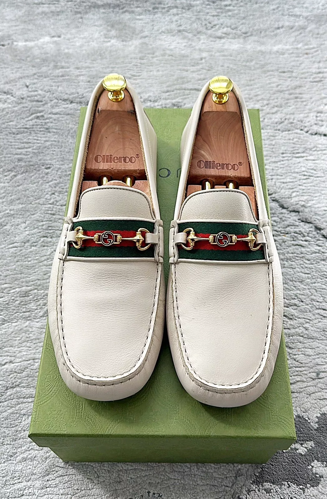 Massin homme authentique Gucci Web imbriqué G cuir crème US11,5 EU45 UK11