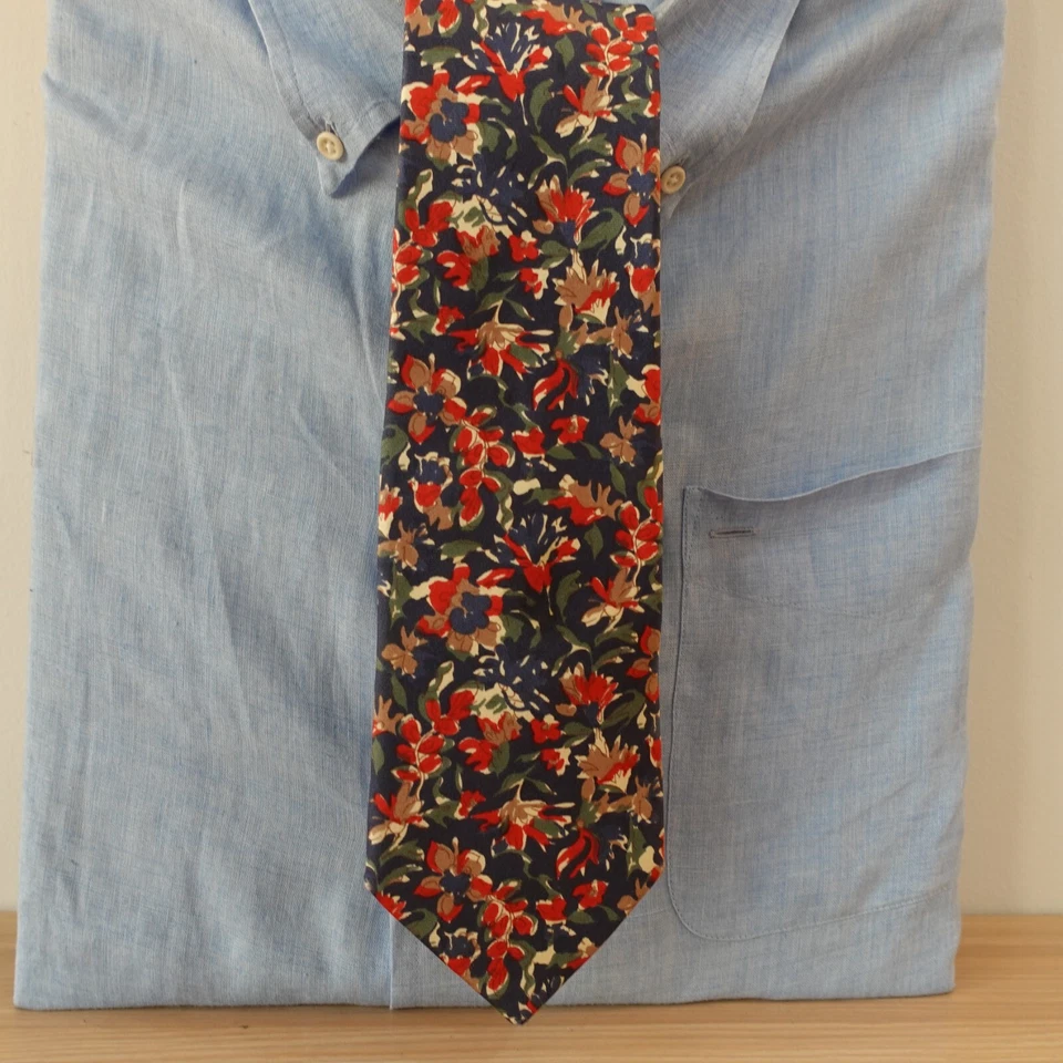 复古 LANDS END 领带男式蓝色红色花卉丝绸自然花园波西米亚春天美国 — 第 2/4 张图片