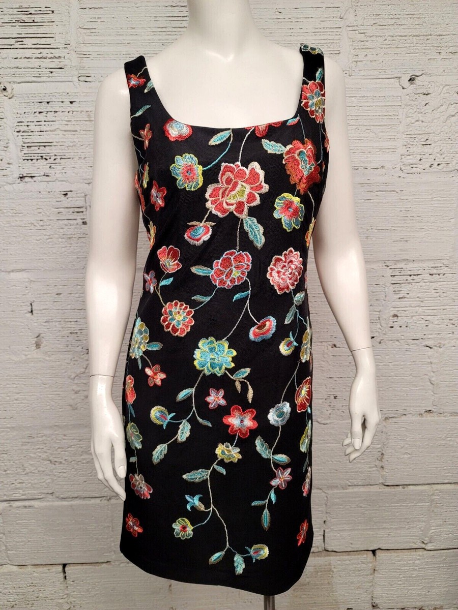 Catherine MaLandrino Women's M Mesh Lined Floral Embroidered Black Dress NWT