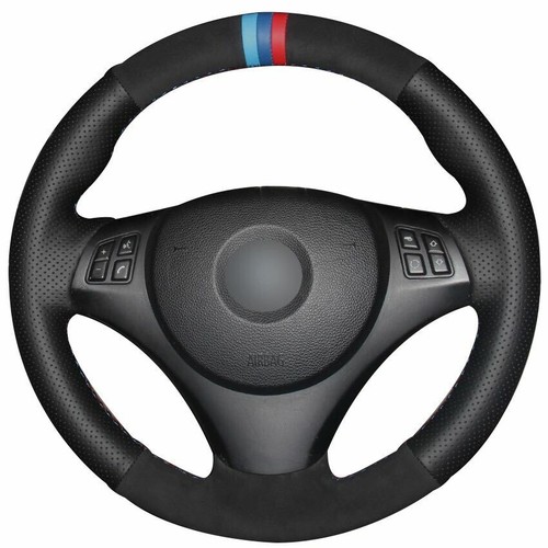 Cubierta de volante de coche gamuza de cuero negro para BMW E90 320i 325i 330i 335i E87 - Imagen 1 de 6