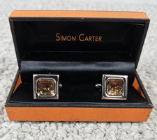 Never Worn Simon Carter Men's Art Glass Silver Tone Square 16mm Cufflinks in Box