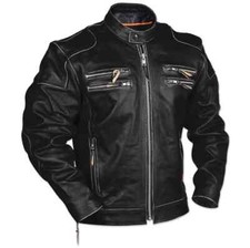 Men's Rivet Motorcycle Biker Black Real Leather Motorcycle Jacket