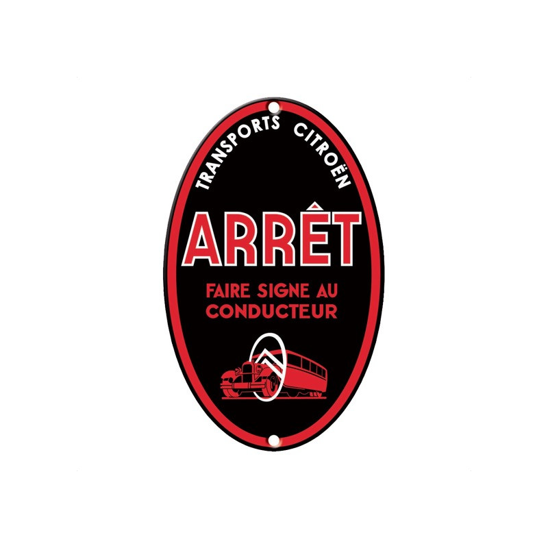 Plaque Citroën Arrêt en émail ovale pour décoration vintage bistrot et atelier