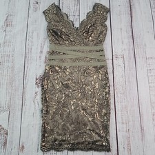 Tadashi Shoji Smoky Gold Paillette Embroidered Lace Dress 6