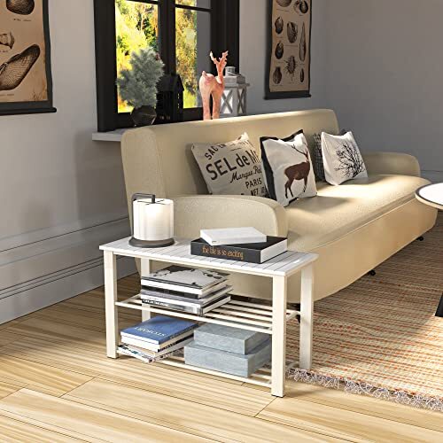 Wood Top Shoe Storage Bench for Entryway 29" White - Picture 5 of 6