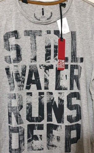 i Jeans by Buffalo Herren Grafik T-Shirt Small STILL WATER RUN DEEP grau Tee neu mit Etikett - Bild 7 von 10