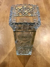 1916 AMERICAN BRILLIANT PERIOD McKEE PRESSED FLORAL ETCHED CUT SQUARE 10” VASE