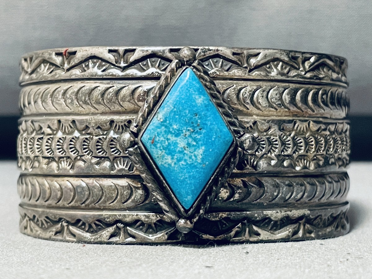 ARNOLD BLACKGOAT DIAMOND TURQUOISE VINTAGE NAVAJO STERLING SILVER