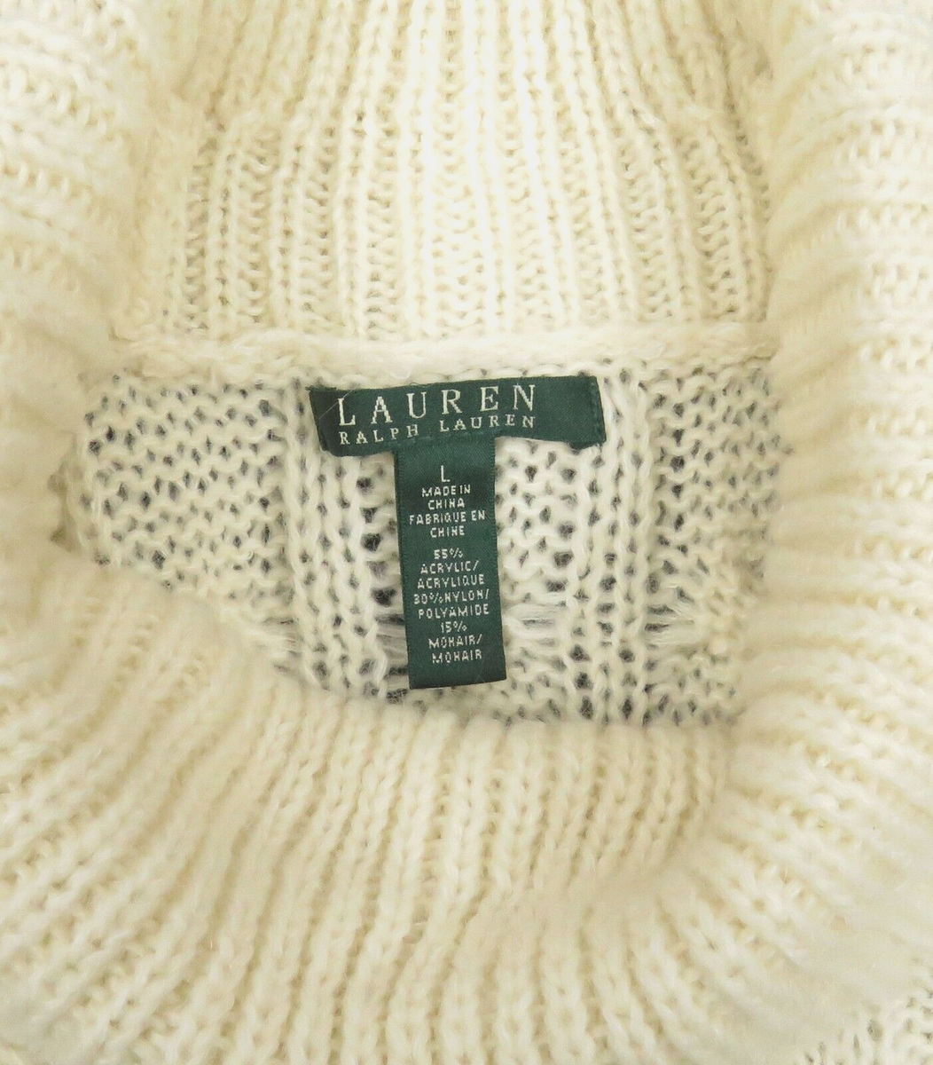 【louren】 low guage mohair knit pullover Lauren Ralph Lauren M HandKnit Wool Mohair Sweater White Fisherman