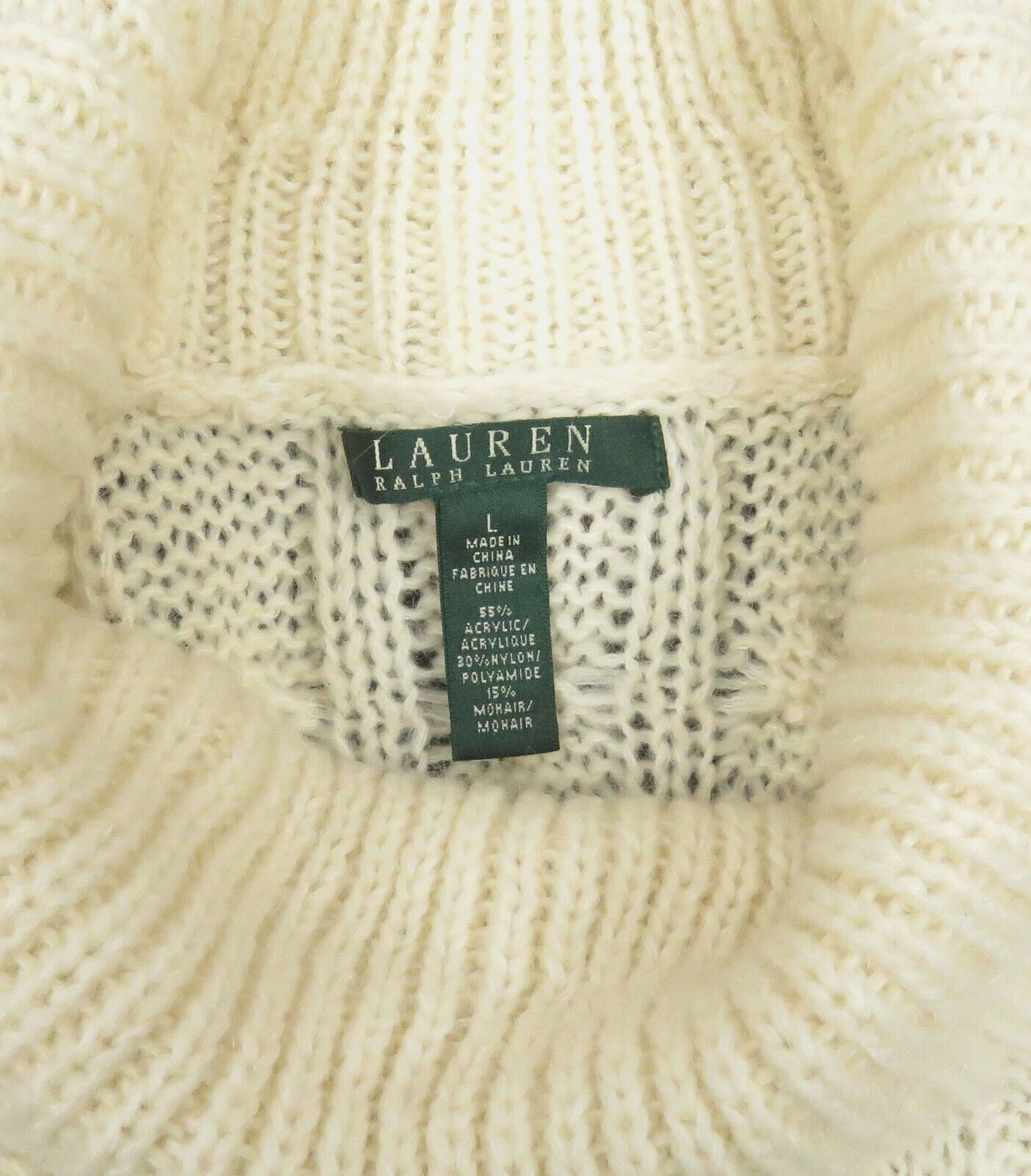 NWOT Lauren Ralph Lauren LRL Mohair Cowl Neck Cable Knit Pullover Sweater L