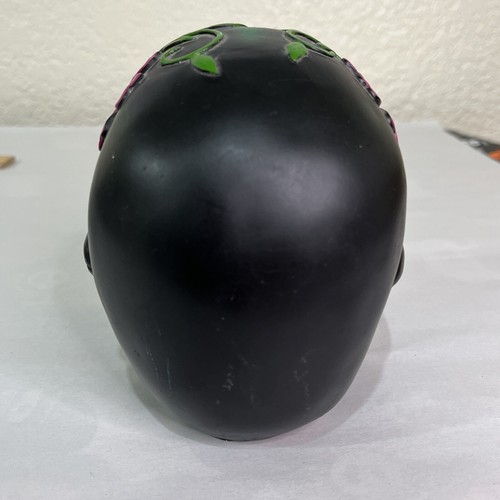 Halloween schwarz Keramik Schädel 5,5x5" handbemalt Blumenmuster Dekoration - Bild 7 von 9