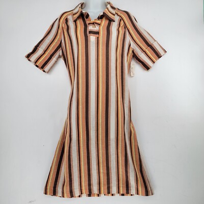 Vintage 60s 70s Sears Earthy Hippie Mod Striped Cotton Dress NWT