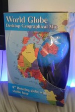 New in box  ROTATING WORLD MAP GLOBES  GEOGRAPHICAL EARTH DESKTOP GLOBE 8 inch 