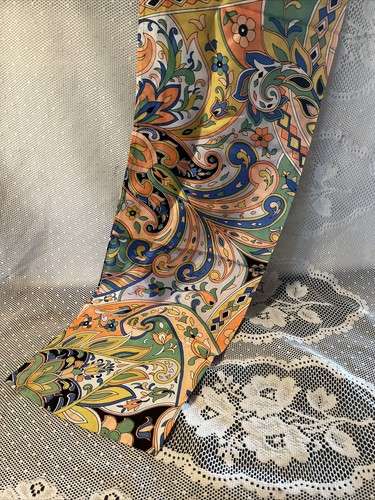 Vtg 60s Head Scarf Wrap Hair Art flower Power Eames Mod Go Go Hippy Groovy 8x42 - Picture 8 of 15