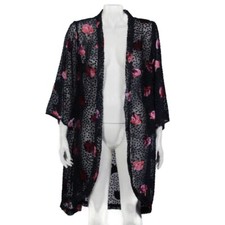 Anthropologie FLOREAT Burnt Velvet Black Dotty Floral Kimono Open Cardigan /536